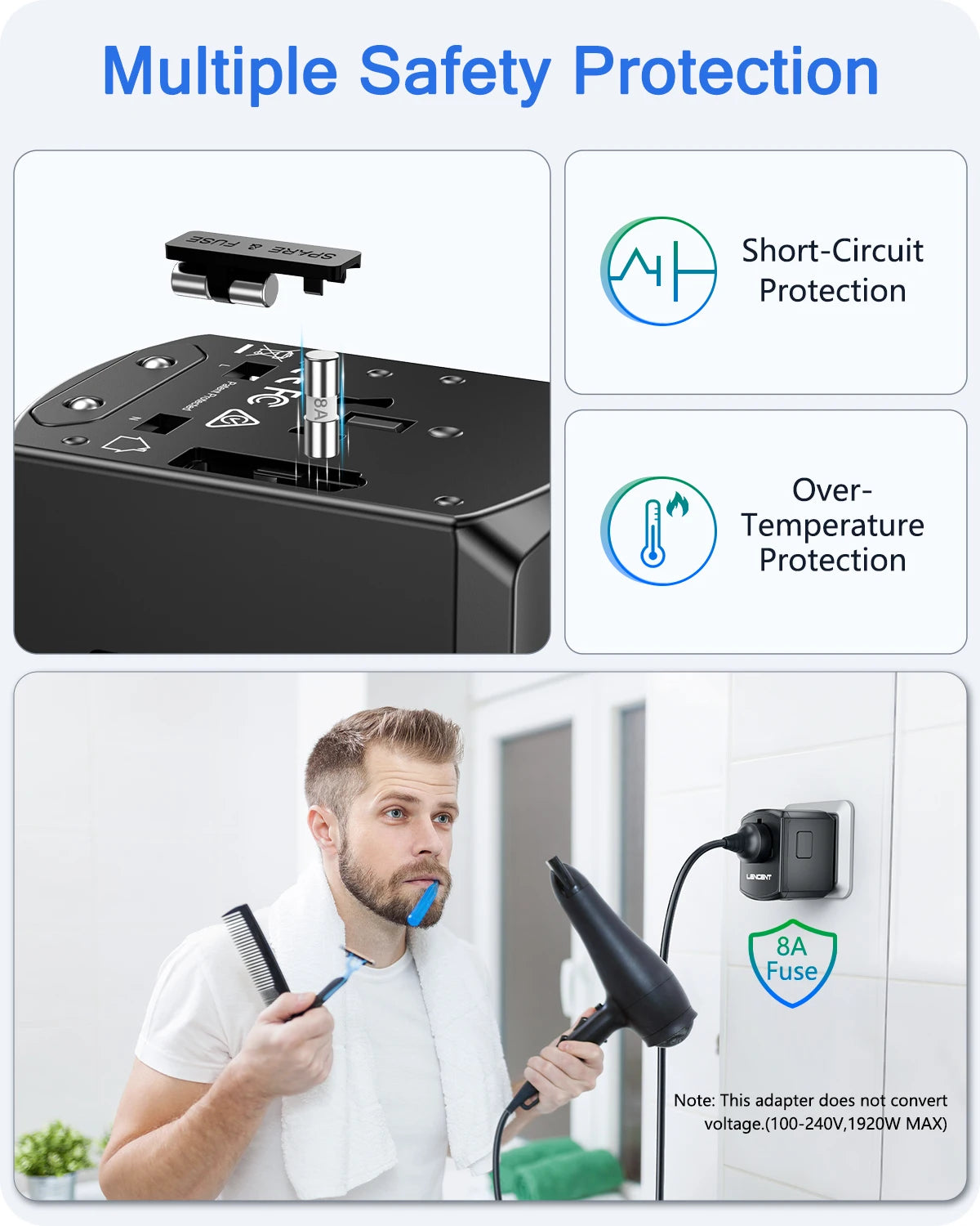 Universal travel adapter for multi-country charging
