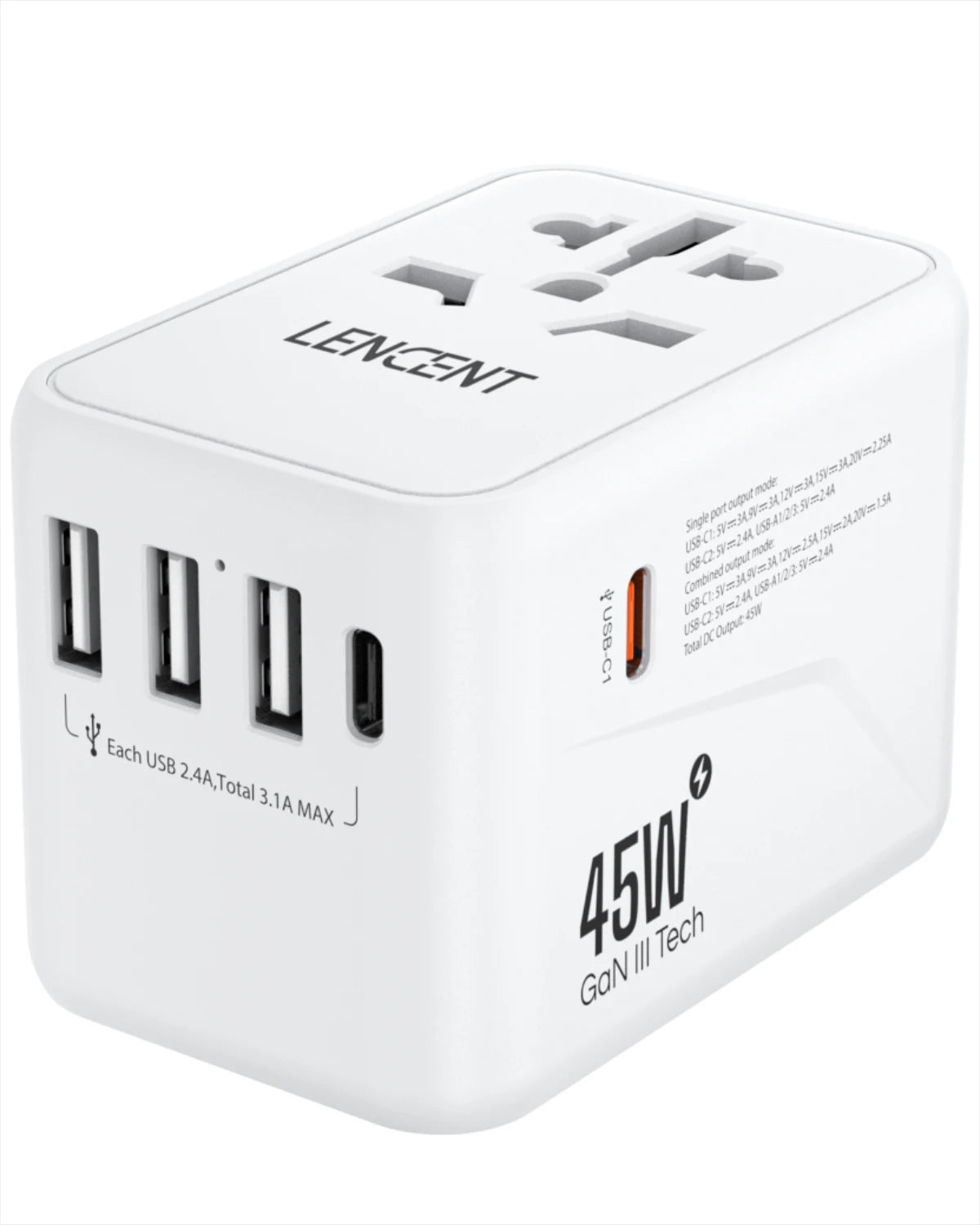 Universal travel adapter for multi-country charging
